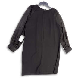 NWT Womens Black Round Neck Long Sleeve Back Zip Shift Dress Size Medium alternative image