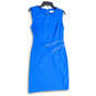 Womens Blue Round Neck Sleeveless Back Zip Knee Length Sheath Dress Size 8 image number 1