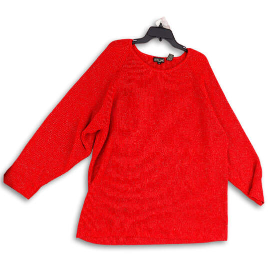 Womens Red Long Sleeve Round Neck Regular Fit Pullover Sweater Size 3X image number 1