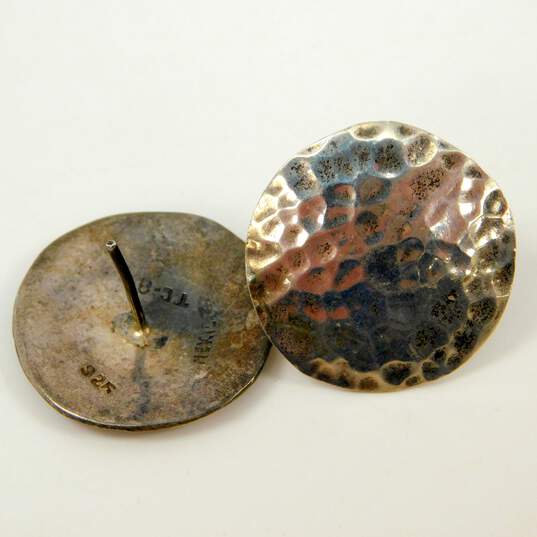 Taxco Mexico 925 Modernist Hammered Circle Post Earrings & Interlocking Bands Ring 12.3g image number 3