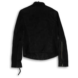 Womens Black Leather Long Sleeve Full-Zip Motorcycle Jacket Size 8 alternative image