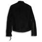 Womens Black Leather Long Sleeve Full-Zip Motorcycle Jacket Size 8 image number 2