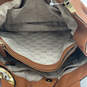 Womens Brown Leather Inner Zipper Pockets Bottom Stud Top Handle Handbag image number 5