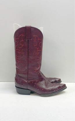 Artillero Oxblood Leather Ostrich Embossed Western Boots Men's Size 8 M