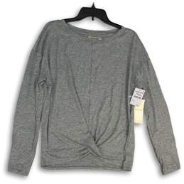NWT Zella Womens Gray Space Dye Long Sleeve Round Neck Pullover T-Shirt Size S
