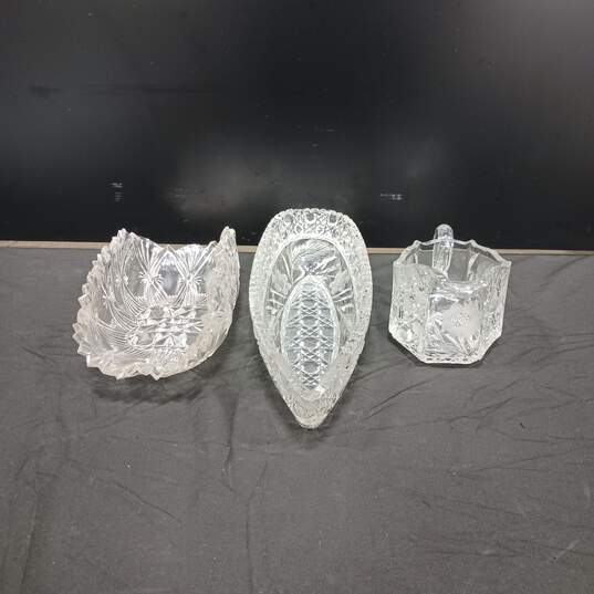 3 Vintage Clear Cut Glass Pieces image number 2