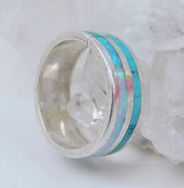 DJ Seowtewa Zuni Sterling Silver Turquoise Opal Inlay Ring 8.1g alternative image