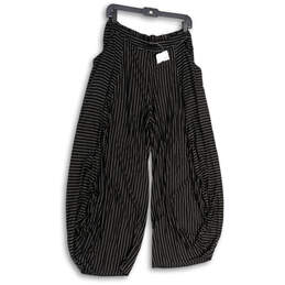 NWT Womens Black White Striped Elastic Waist Wide Leg Harem Pants Size L