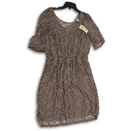 NWT Womens Gray Lace Stretch Short Sleeve Knee Length Shift Dress Size 2X