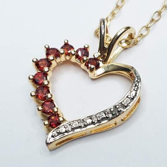 Ross Simons Gold Over Sterling Silver Melee Diamond Ruby Heart Necklace 3.0g image number 3