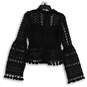 Womens Black Crochet Bell Sleeve Crew Neck Pullover Blouse Top Size M image number 1