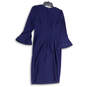 Womens Blue Long Flared Sleeve Back Zip Knee Length Sheath Dress Size 6 image number 2