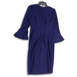 Womens Blue Long Flared Sleeve Back Zip Knee Length Sheath Dress Size 6 alternative image