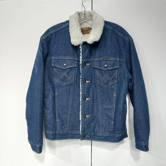 Wrangler Faux Fur Lined Blue Denim Western Jean Jacket image number 1