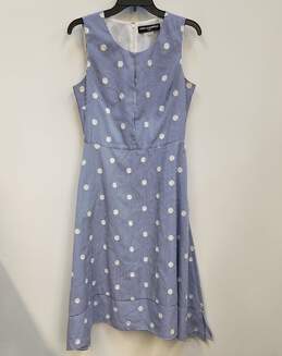 Womens Blue White Polka Dots Round Neck Sleeveless Fit & Flare Dress Size 8