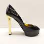 Davis By Ruthie Davis Italy Black Patent Leather Peep Toe Pump Gold Heels Shoes Size  37.5 image number 2