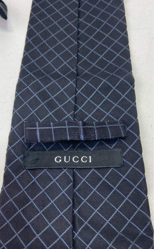 GUCCI Italy Black Check 100% Silk Necktie Tie image number 3
