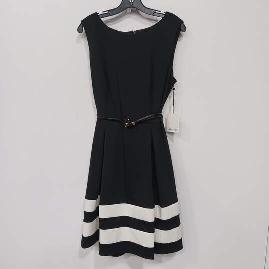 Calvin Klein Women's Black & White Belted Fit & Flare Dress Size 14 NWT image number 1