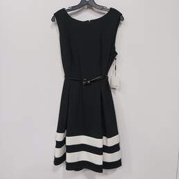 Calvin Klein Women's Black & White Belted Fit & Flare Dress Size 14 NWT