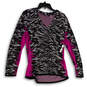 NWT Womens Gray Pink Animal Print V-Neck Long Sleeve Pullover Sweater Sz L image number 1