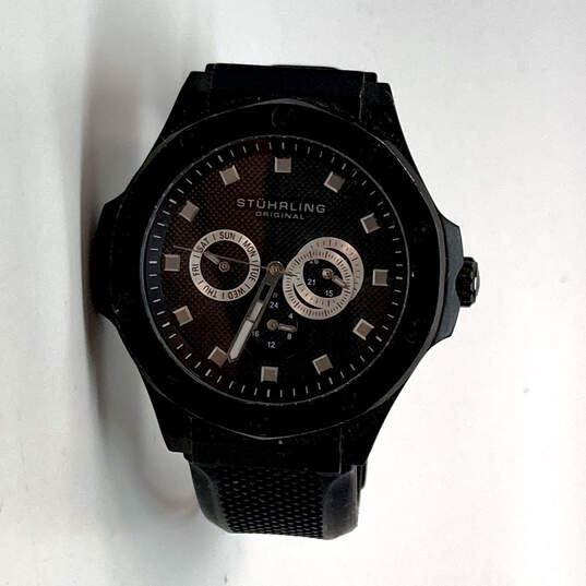 Designer Stuhrling Black Round Dial Chronograph Adjustable Strap Wristwatch image number 1