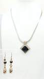 Taxco 925 Chunky Onyx Pendant Necklace & Drop Earrings 40.2g image number 1