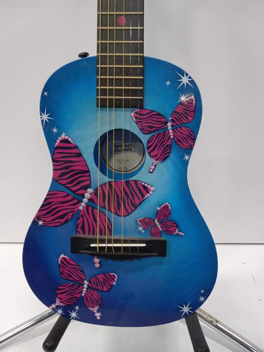 First Act Discovery Butterfly Themed Pattern Blue Acoustic Beginner Acoustic Guitar image number 3