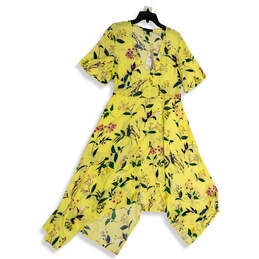 NWT Womens Yellow Floral V-Neck Short Sleeve Fit & Flare Dress Size 12