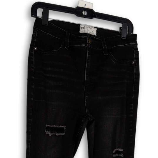 Womens Black Denim Dark Wash Pockets Distressed Skinny Leg Jeans Size 30 image number 3