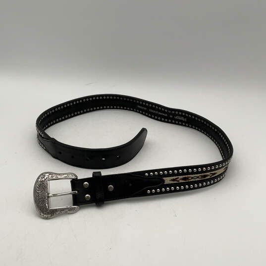 Mens Black N2475901 Genuine Leather Buckle Adjustable Western Belt Size 38 image number 1