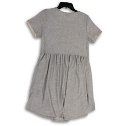 NWT Womens Gray Pleated Round Neck Short Sleeve Pullover Mini Dress Size M alternative image