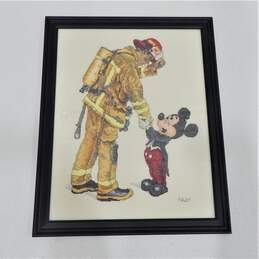 Walt Disney Mickey Mouse & Firefighter Cross Stitch Framed Art