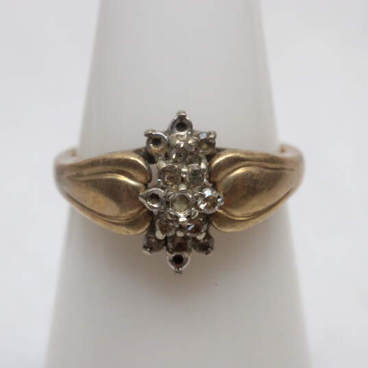 Vintage 10K Yellow & White Gold Diamond Accent Cluster Ring Size 4.75 FOR SETTING - 2.5g image number 2