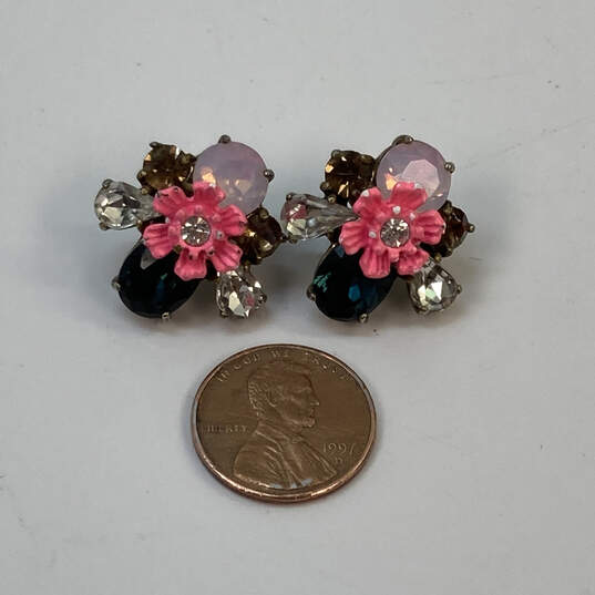 Designer J. Crew Gold-Tone Crystal Cut Stone Floral Bunch Stud Earrings image number 2