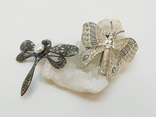 Ornate Spun Sterling Silver Butterfly & Dragonfly Brooches 17.6g image number 1