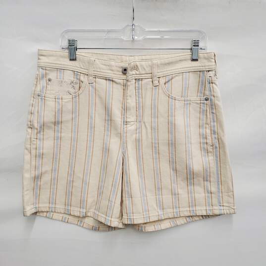 Pilcro The Letter Press WM's Slim Boyfriend Ivory & Blue Stripe denim Shorts Size 29 image number 1