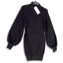 NWT Womens Black Mock Neck Balloon Sleeve Pullover Sweater Dress Size M