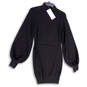 NWT Womens Black Mock Neck Balloon Sleeve Pullover Sweater Dress Size M image number 1