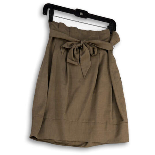 Womens Brown Pleated Front Pockets Tie Waist Short A-Line Skirt Size 06 image number 1