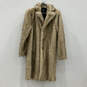 Mens Brown Faux Fur Long Sleeve Collared Button Front Overcoat Size Small image number 1