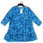 NWT Womens Blue Floral 3/4 Sleeve Key Hole Back Trapeze & Swing Dress Sz XL image number 1