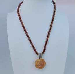 Carolyn Pollack Sterling Silver Carved Carnelian Rose Pendant Necklace 28.9g