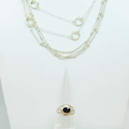 Artisan 925 Bead & Circle Station Necklaces w/Onyx Inlay Ray 22.6g