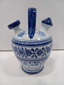 Large White and Blue Glazed Ceramic Jug alternative image