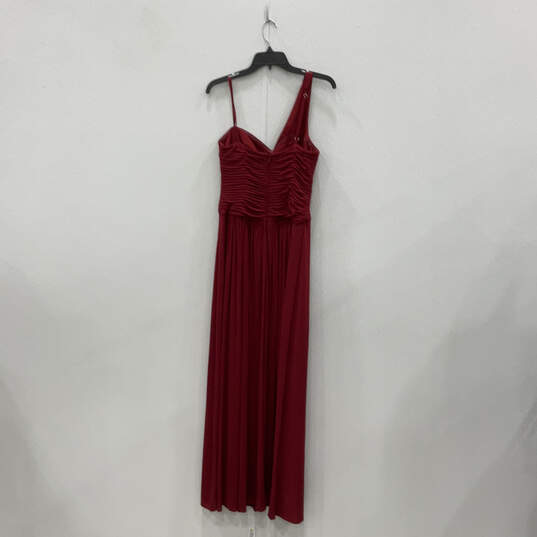 Womens Red Pleated One Shoulder Sweetheart Neck Back Zip Maxi Dress Size M image number 2