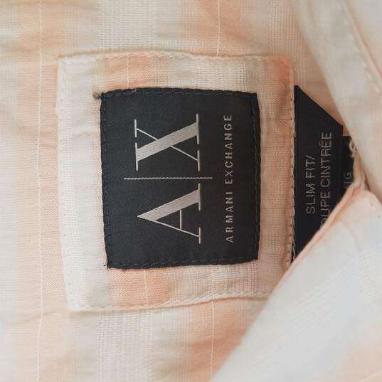 Armani Exchange Men Pink Stripe Slim Fit Button Up XL image number 3
