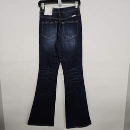 KANCAN Dark Wash Distressed Flare Blue Denim Jeans alternative image