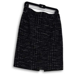 Womens Black Blue Elastic Waist Slit Pull-On Straight And Pencil Skirt Sz 8