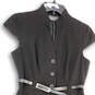 Womens Black Short Sleeve Waist Belted Button Front Shift Dress Size 4P image number 3