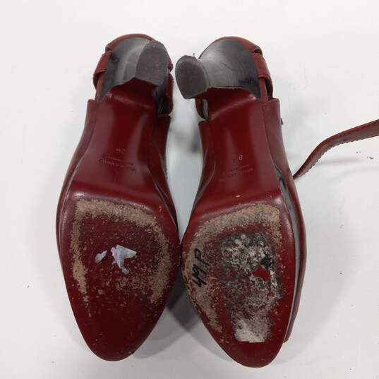 Womens Burgundy Peep Toe Ankle Strap Buckle Stiletto Pump Heels Size EUR 36 image number 5